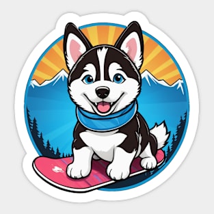 Majestic Husky Snowboarder Sticker